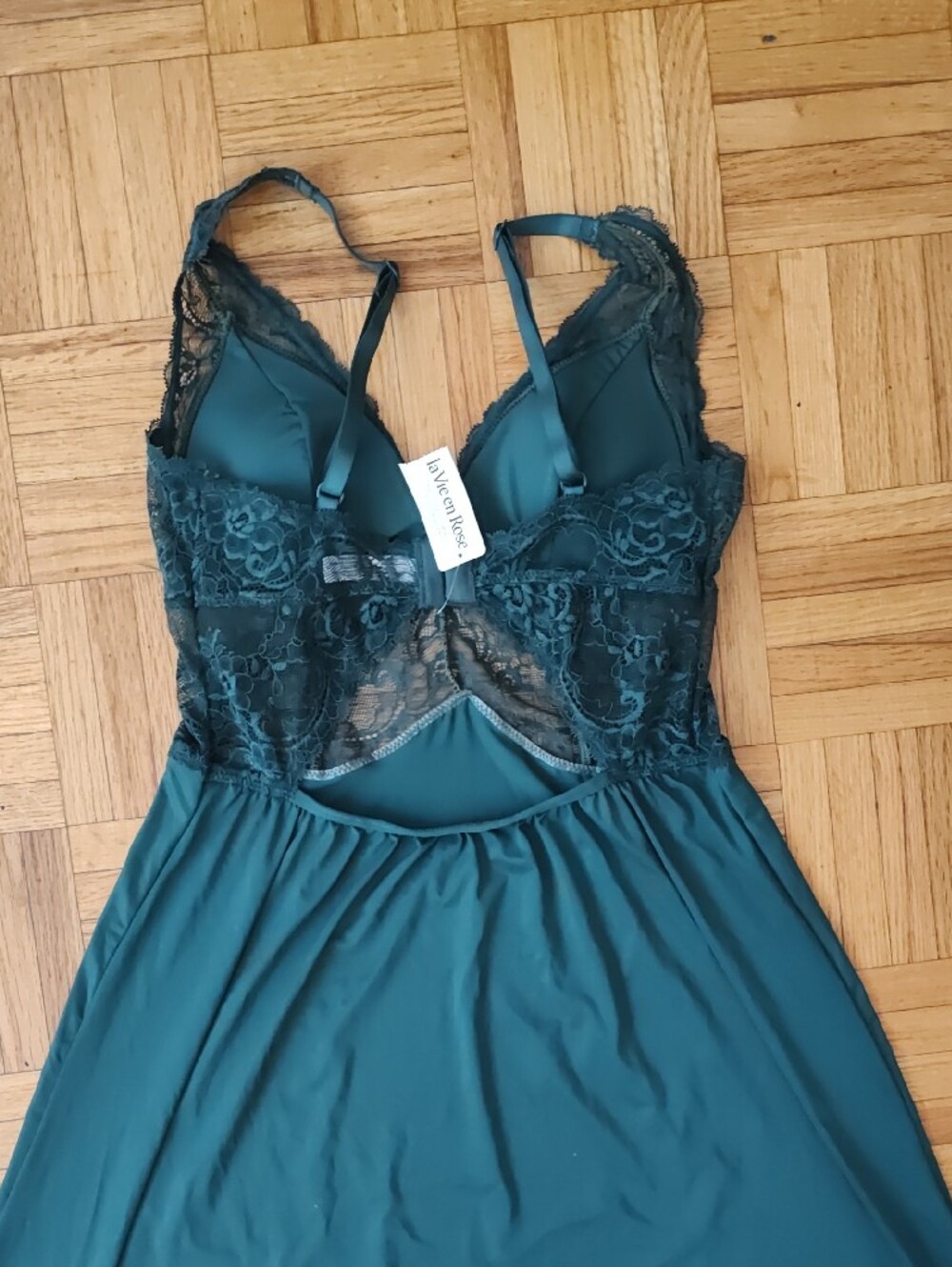 La Vie En Rose Teal Lace Bodice Chemise - Picture 3 of 3
